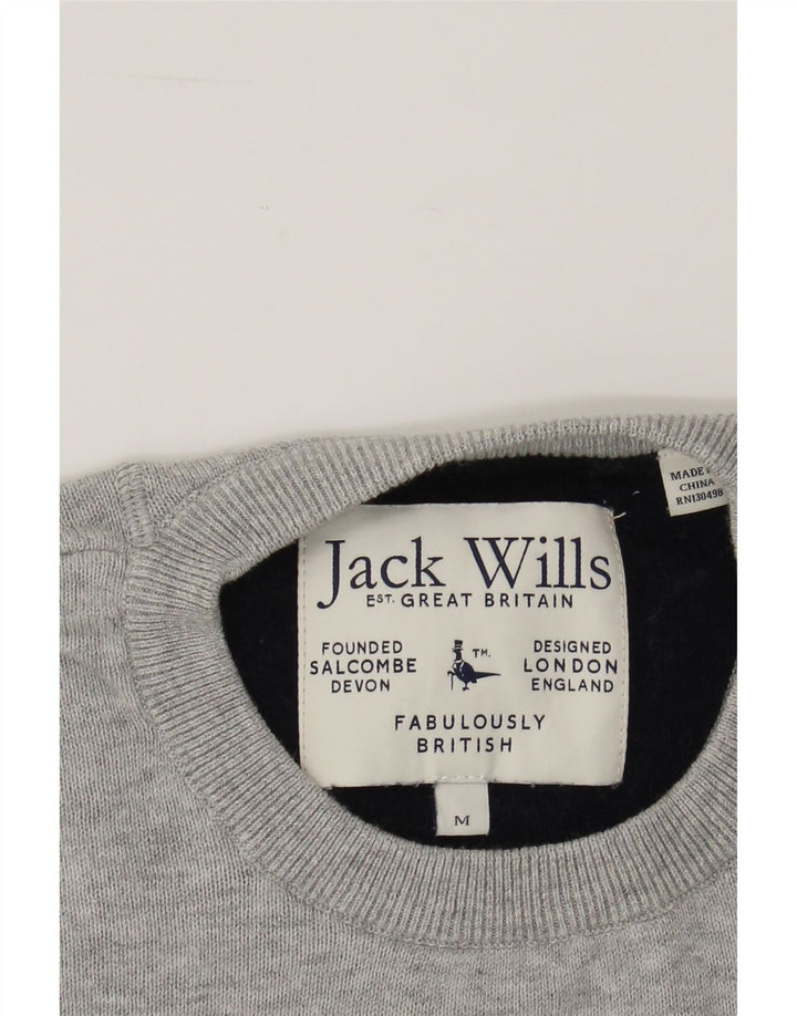 JACK WILLS Mens Crew Neck Jumper Sweater Medium Grey Cotton Vintage Jack Wills and Second-Hand Jack Wills from Messina Hembry 