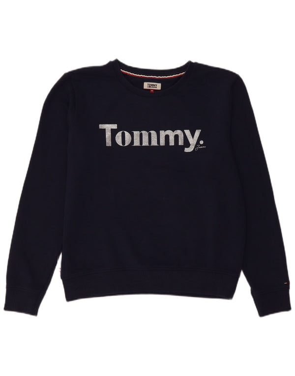 Tommy Hilfiger Womens Graphic Sweatshirt Jumper UK 14 Medium Navy Blue