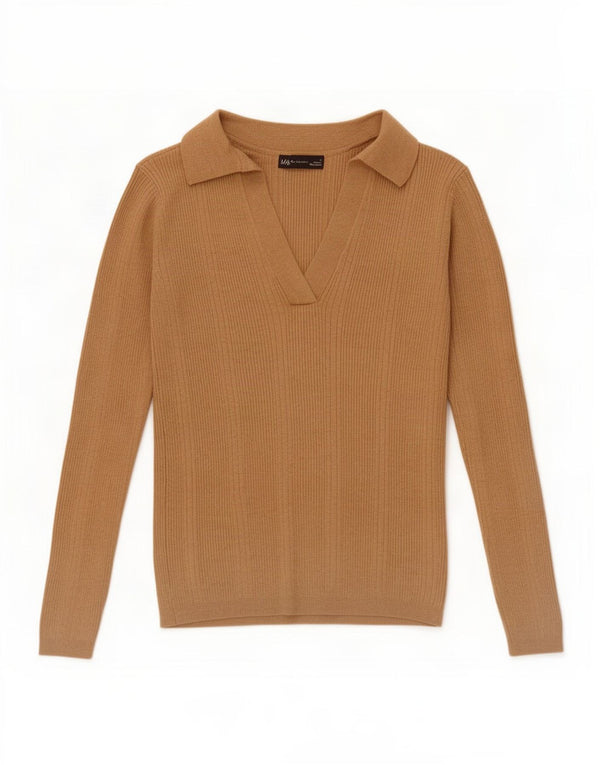 Marks & Spencer Dame Polo Neck Jumper Sweater UK 8 Small Beige Viscose