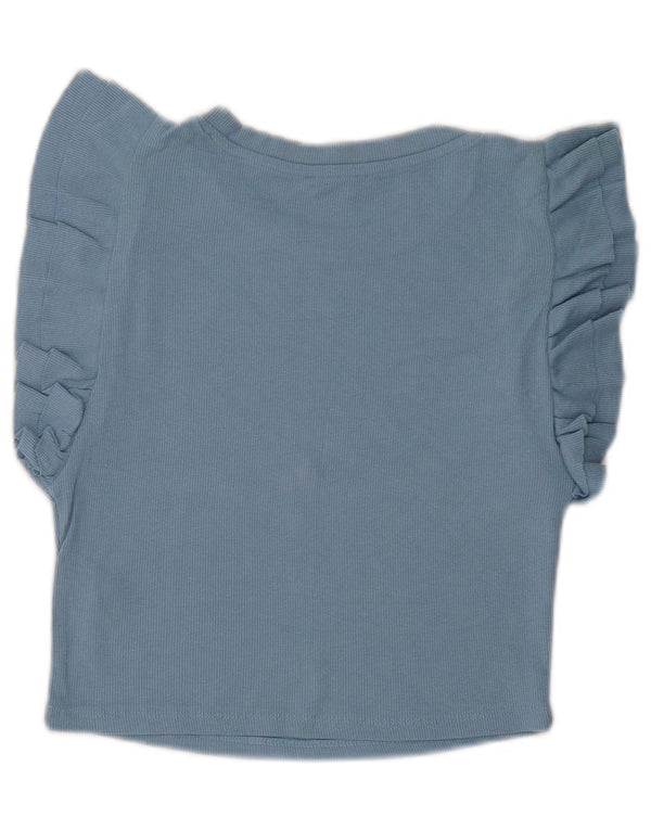 Zara Womens Crop Bluse Top UK 14 Large Blue Cotton