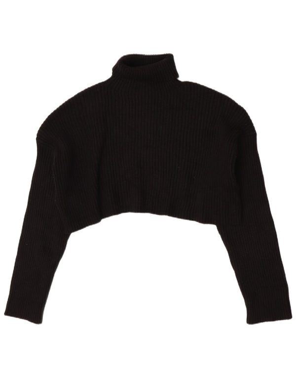 Zara Womens Crop Oversized Roll Neck Jumper Sweater UK 16 Large Black
