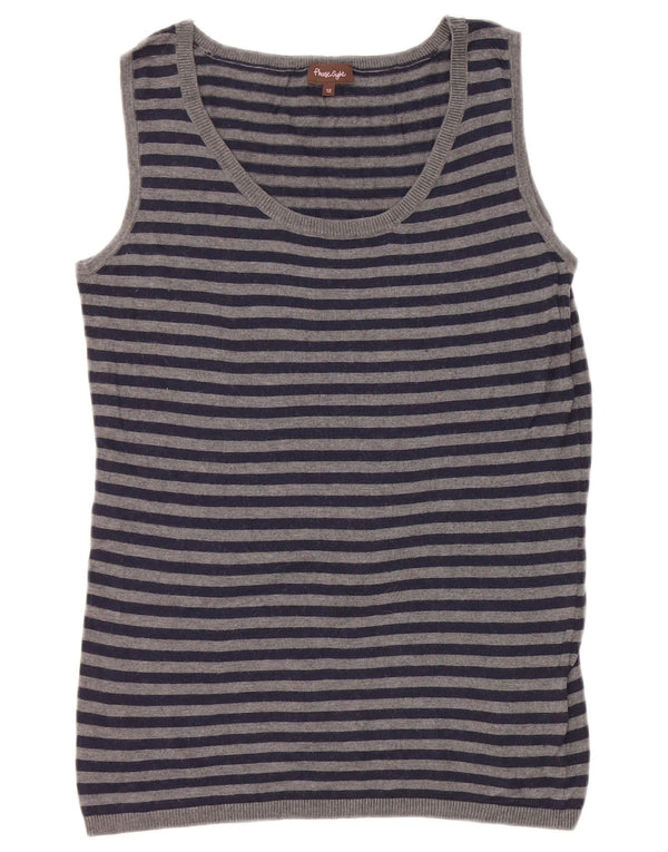 Phase Eight Dame Vest Tank Top UK 12 Medium Grå Stribet Nylon