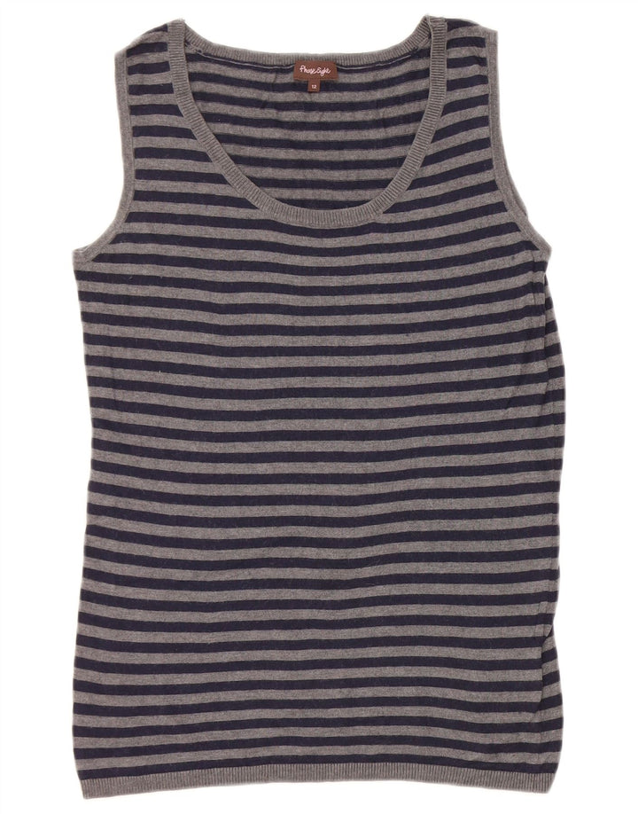 Phase Eight Dame Vest Tank Top UK 12 Medium Grå Stribet Nylon