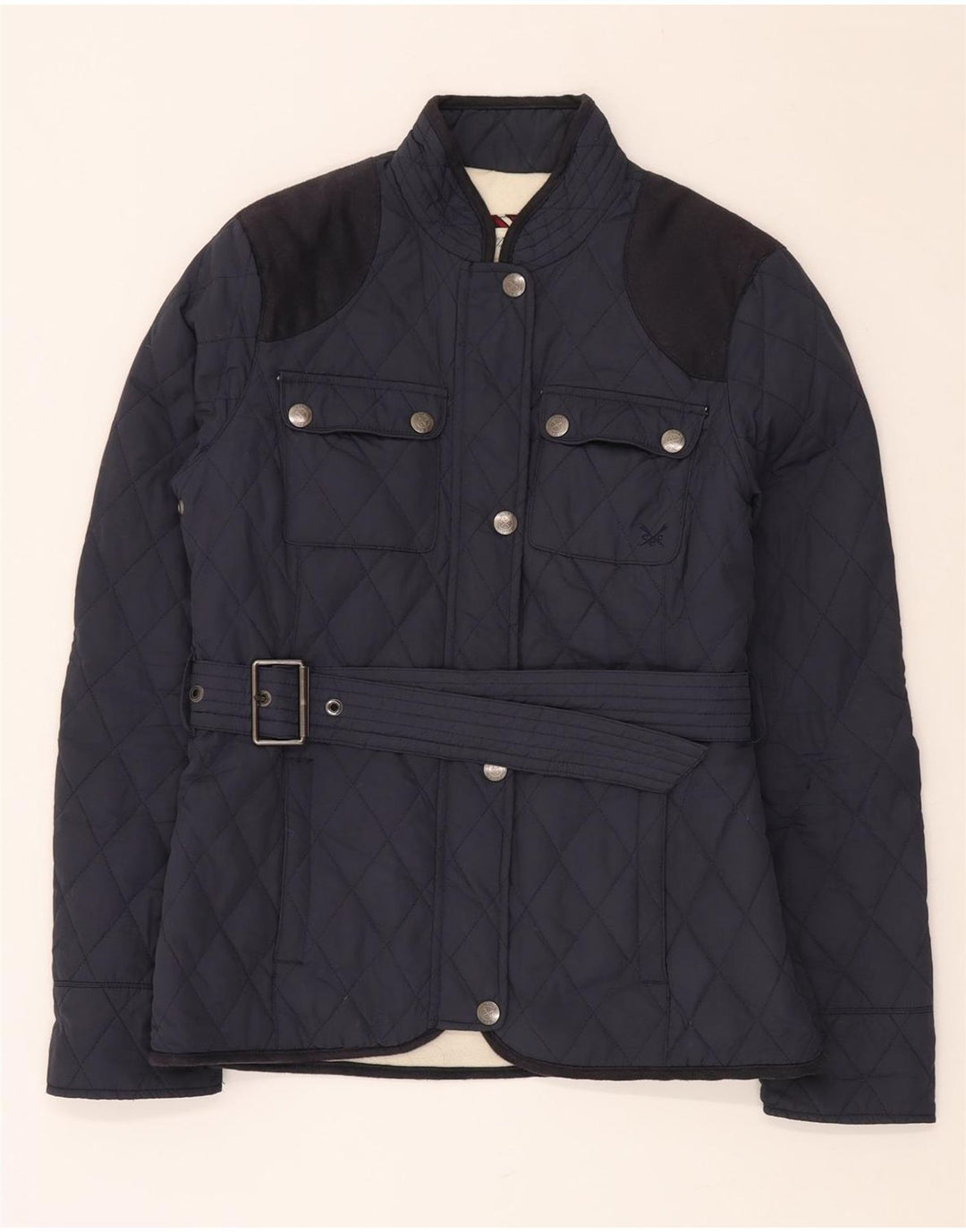 CREW TØJ Dame skræddersyet pasform quiltet jakke UK 8 Small Navy Blue
