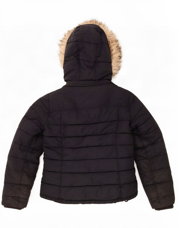 Topshop Polstret hættejakke til kvinder UK 12 Medium Sort Polyester