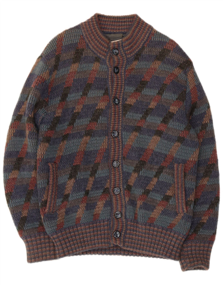 Vintage herre cardigan sweater medium flerfarvet stribet