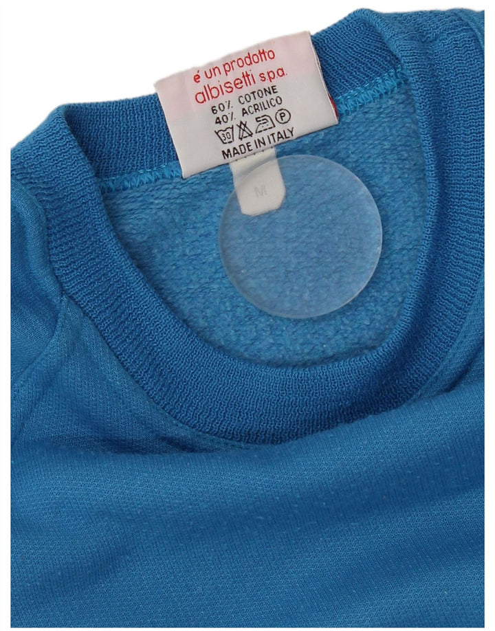 Vintage Herre Grafisk Sweatshirt Jumper Medium Blå Bomuld Retro