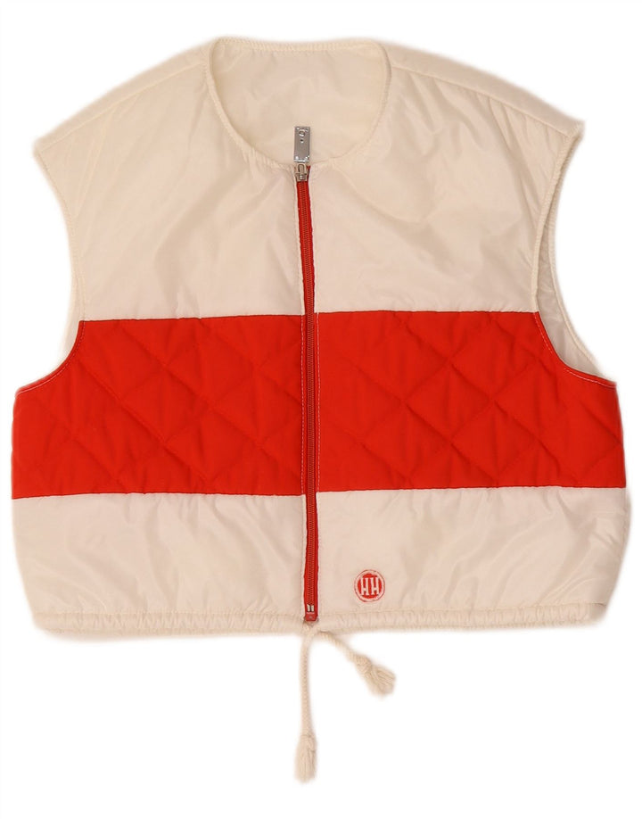 Vintage dameafgrøde overdimensioneret quiltet Gilet EU 36 lille hvid farveblok