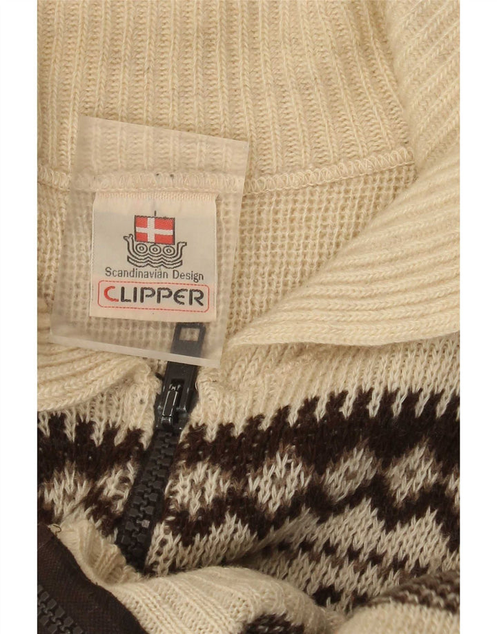 Clipper Herre cardigan sweater IT 54 XL Off White Fair Isle Wool