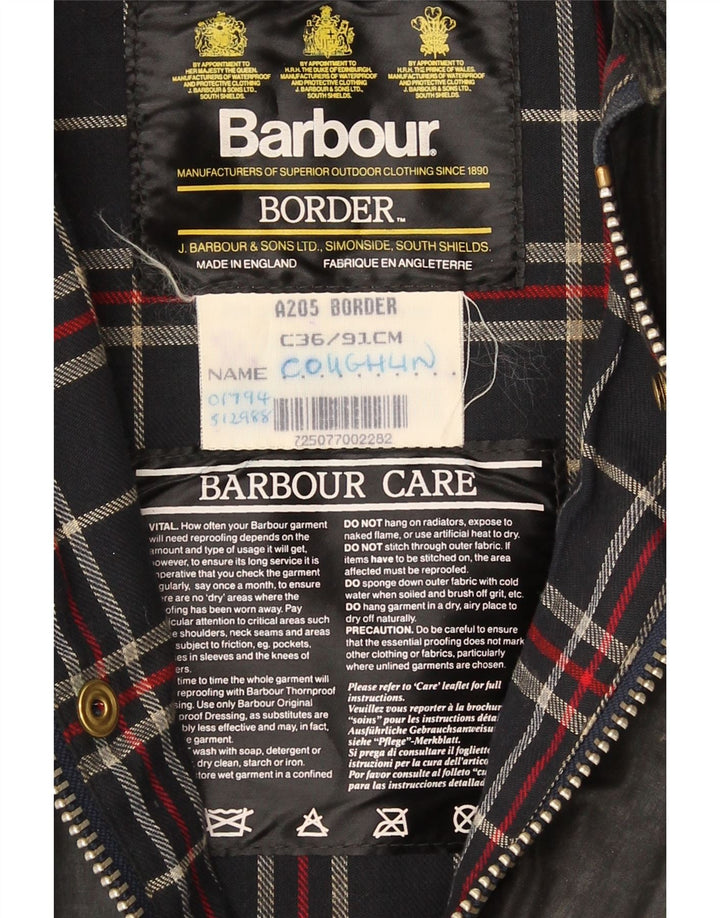 Barbour Herre Border Waxed Cotton Coat UK 36 Small Black