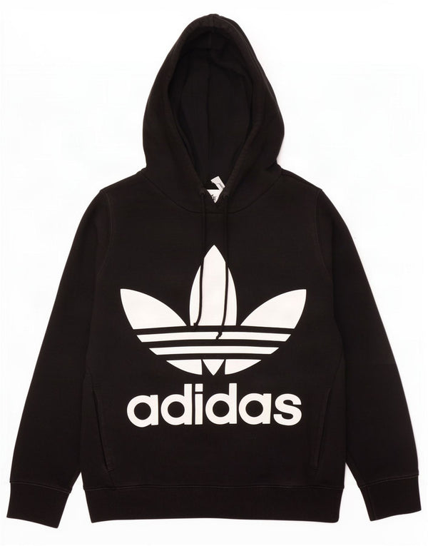 Adidas Graphic Oversized Hoodie Jumper UK 6 XS Sort Bomuld
