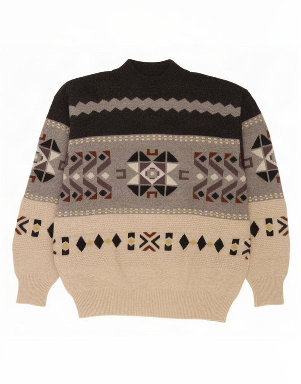 Vintage Herre Turtle Neck Jumper Sweater Medium Flerfarvet Geometrisk