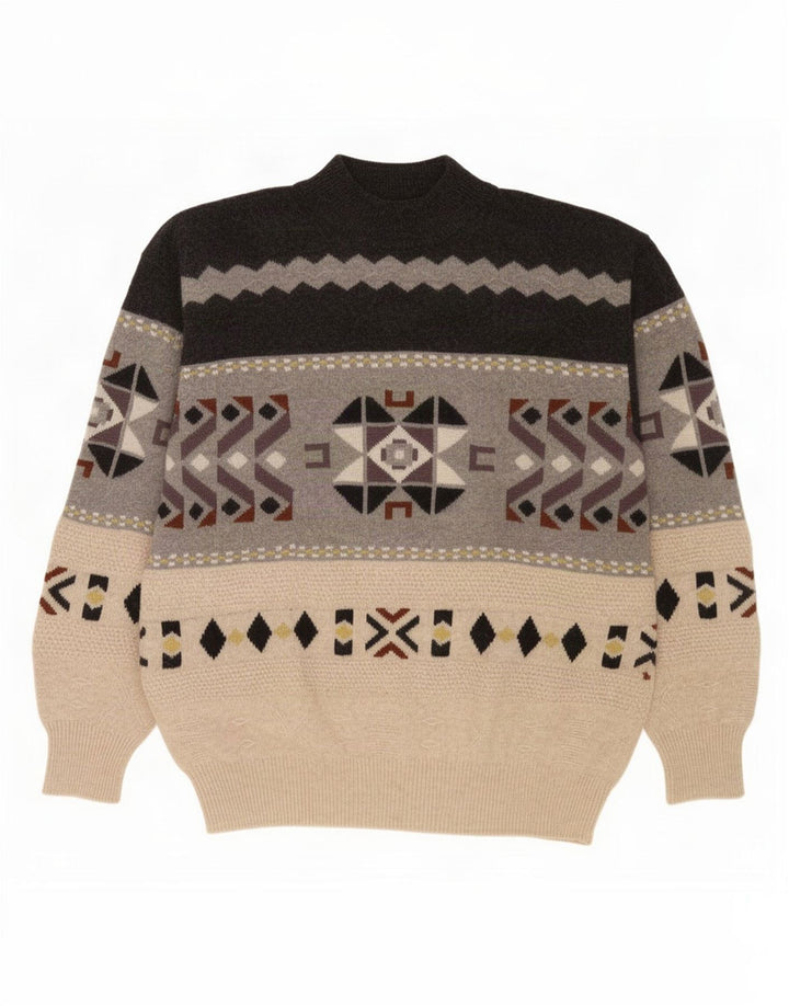 Vintage Herre Turtle Neck Jumper Sweater Medium Flerfarvet Geometrisk