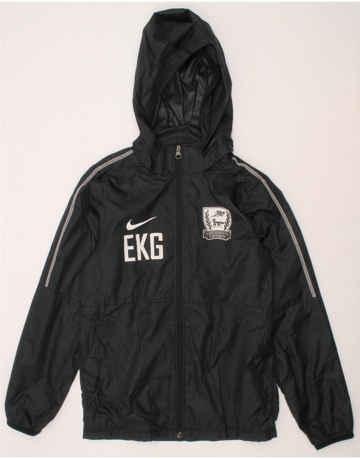 NIKE Boys Graphic Hooded Rain Jacket 10-11 Years Medium Black Polyester Vintage Nike and Second-Hand Nike from Messina Hembry 