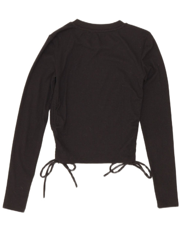Zara Womens Crop Top Langærmet UK 8 Small Black Polyester