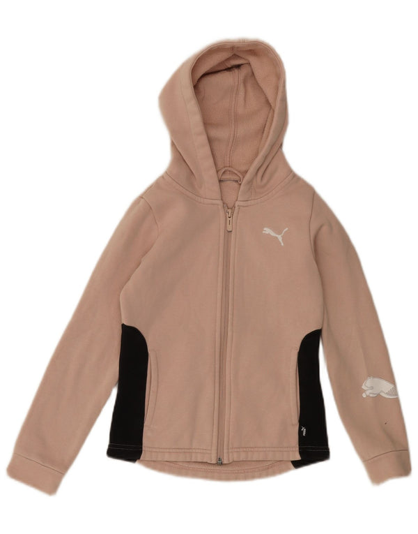 PUMA Girls Graphic Zip Hoodie Sweater 6-7 Years Pink Colourblock Cotton