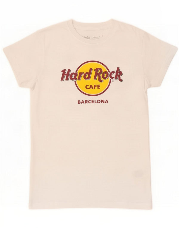 Hard Rock Cafe Kvinder Barcelona Grafisk T-Shirt Top UK 10 Small White