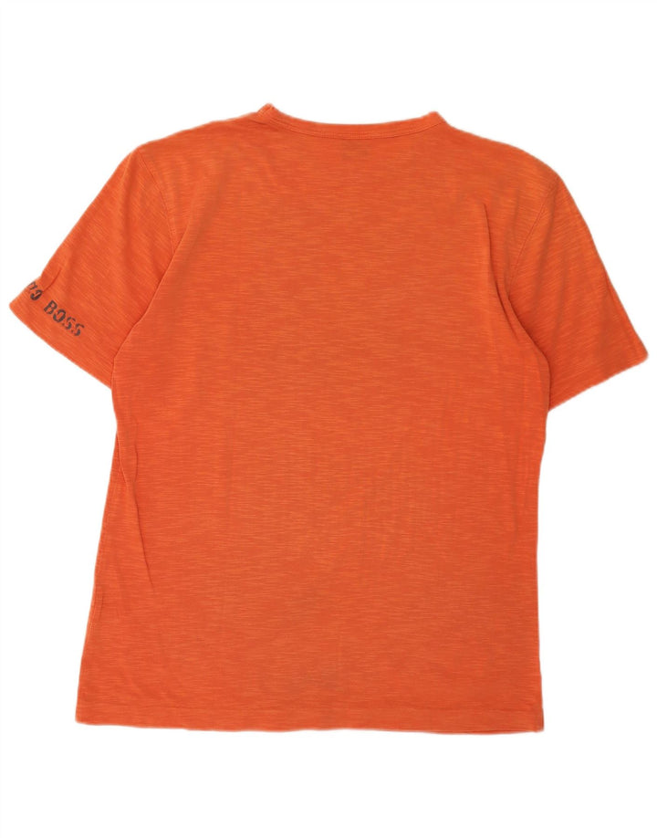 HUGO BOSS Mens Graphic T-Shirt Top Medium Orange Cotton