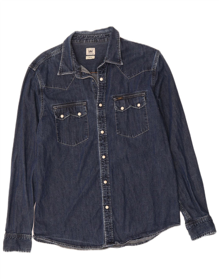 LEE Denimskjorte til mænd Stor marineblå bomuld