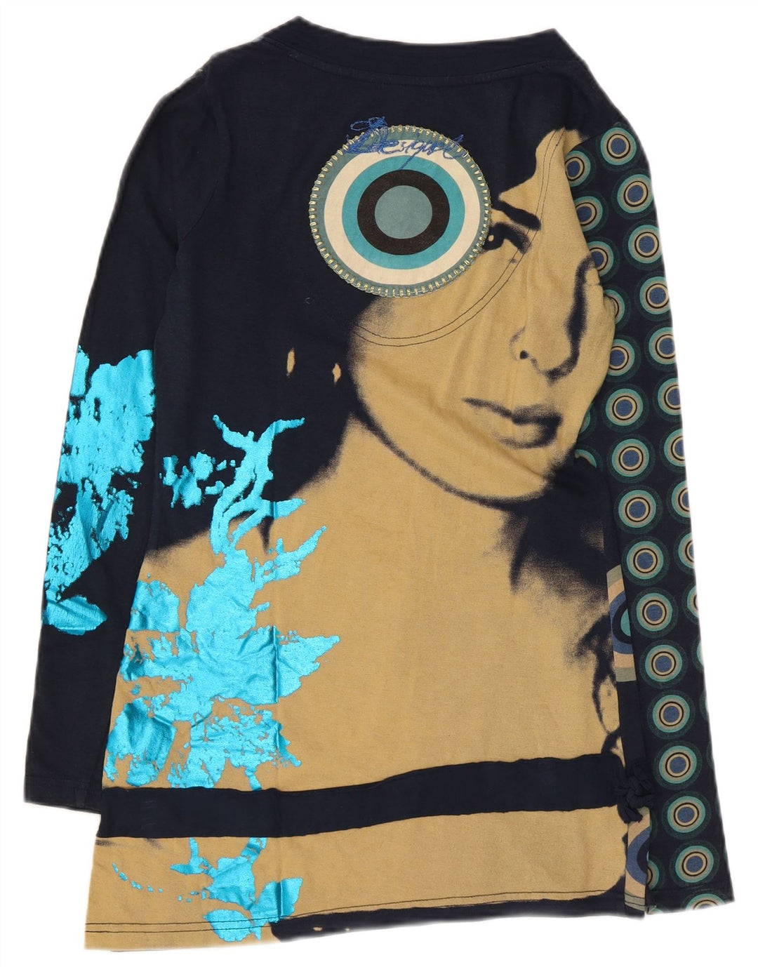 Desigual Dame Grafisk Top Langærmet UK 10 Small Navy Blue