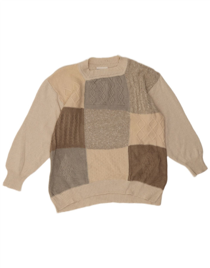 Vintage dame sweater med rund hals EU 42 stort beige patchwork