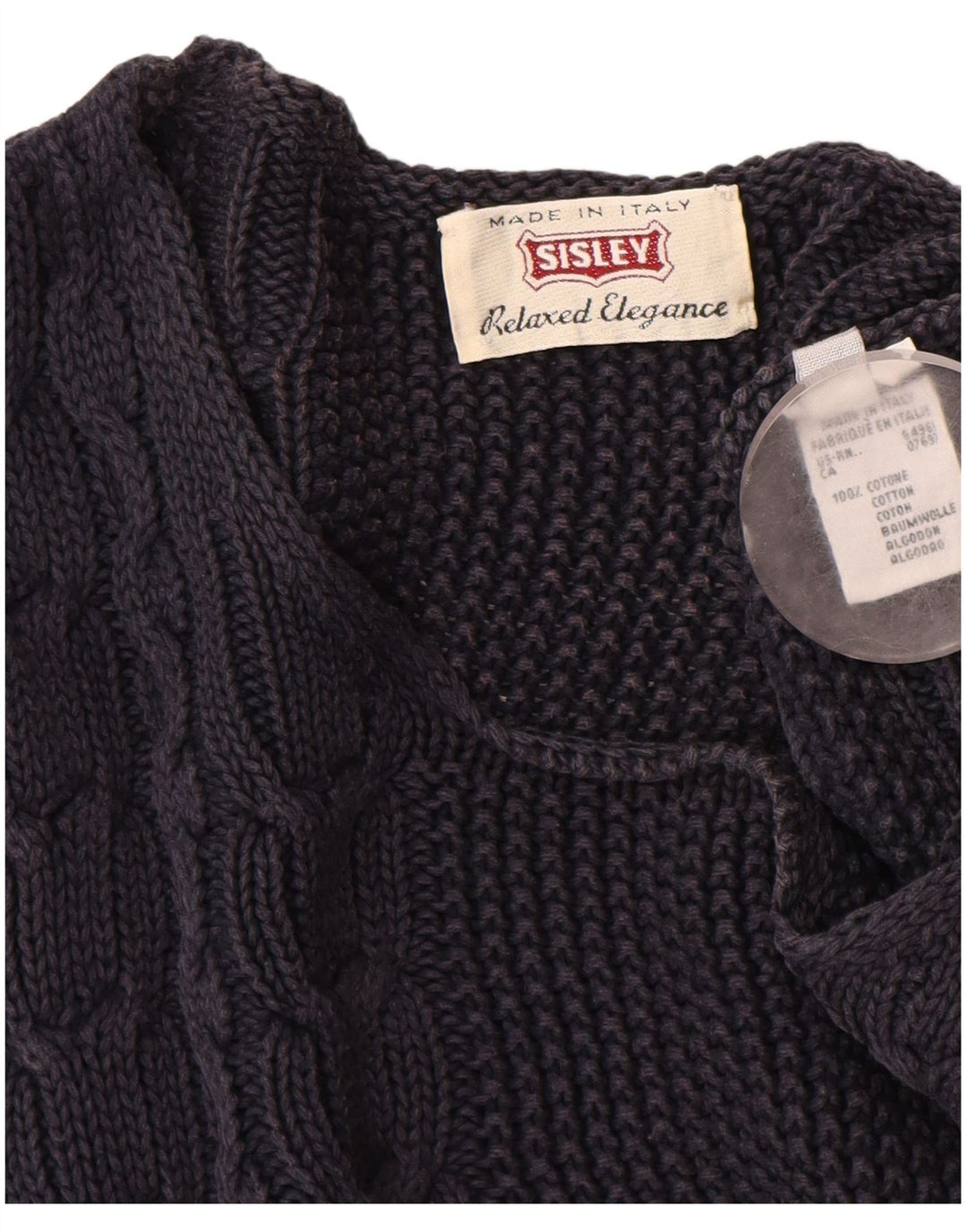 SISLEY Dame Boat Neck Jumper Sweater UK 14 Medium Navy Blue