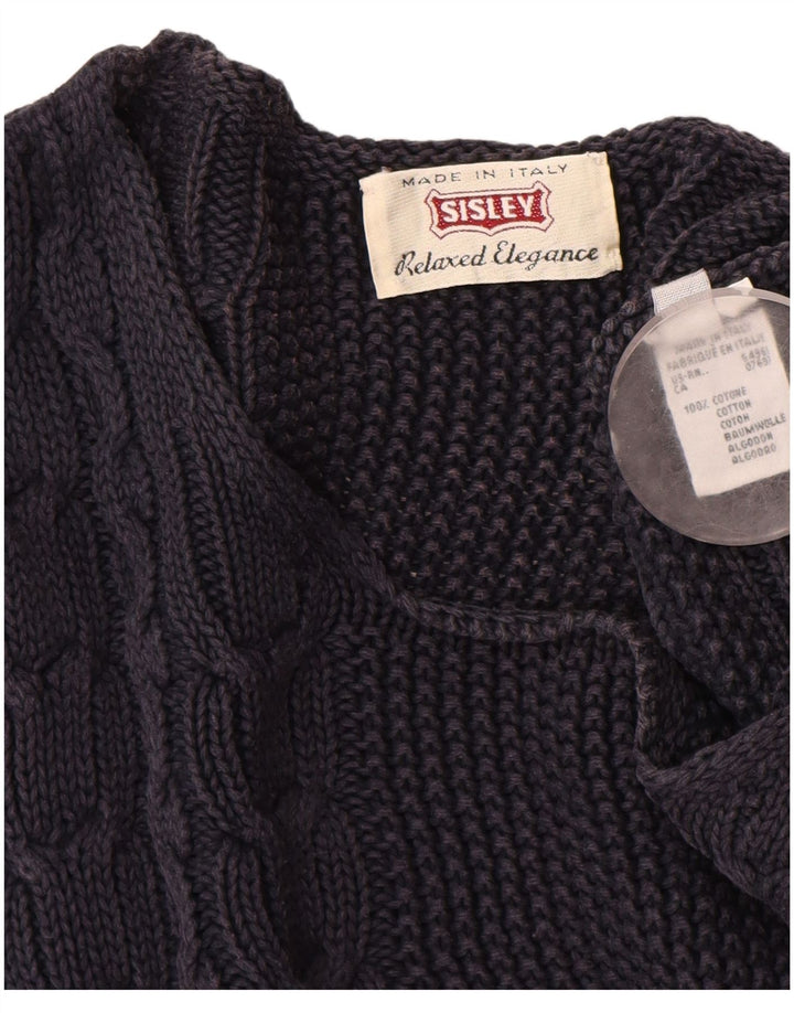 SISLEY Dame Boat Neck Jumper Sweater UK 14 Medium Navy Blue