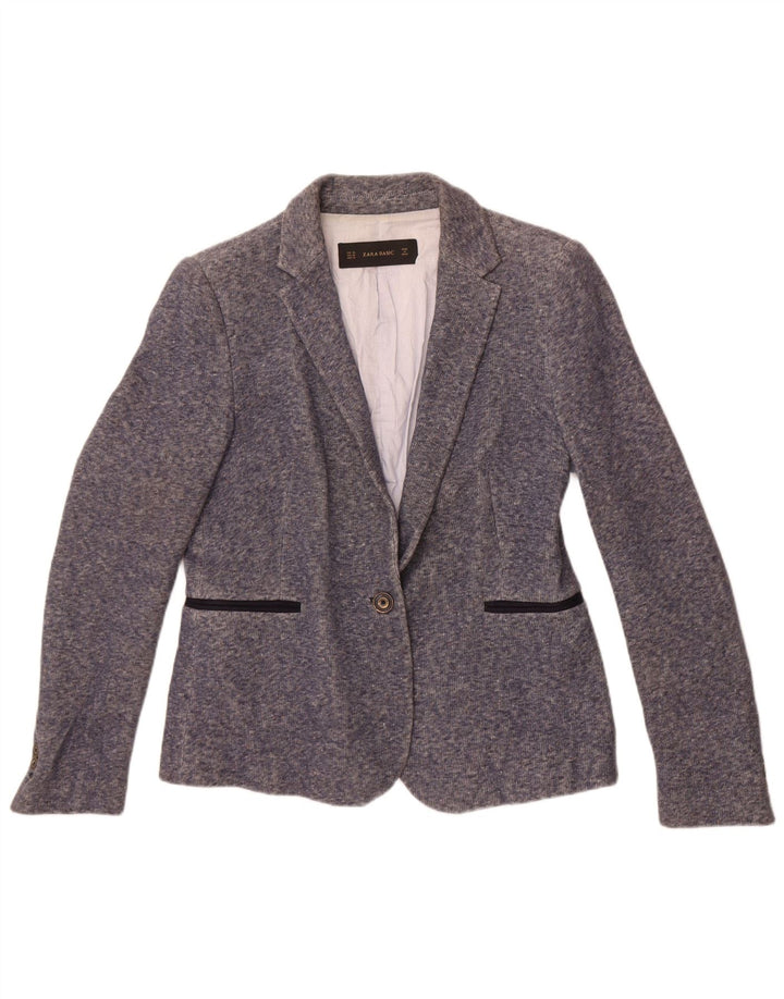 Zara Dame 1 Knap Blazer Jakke UK 18 XL Blå Flecked Bomuld