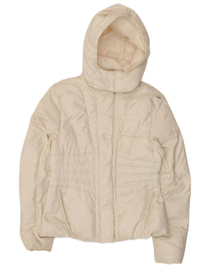Fila Dame Hætte Polstret Jakke UK 14 Stor Hvid Polyester