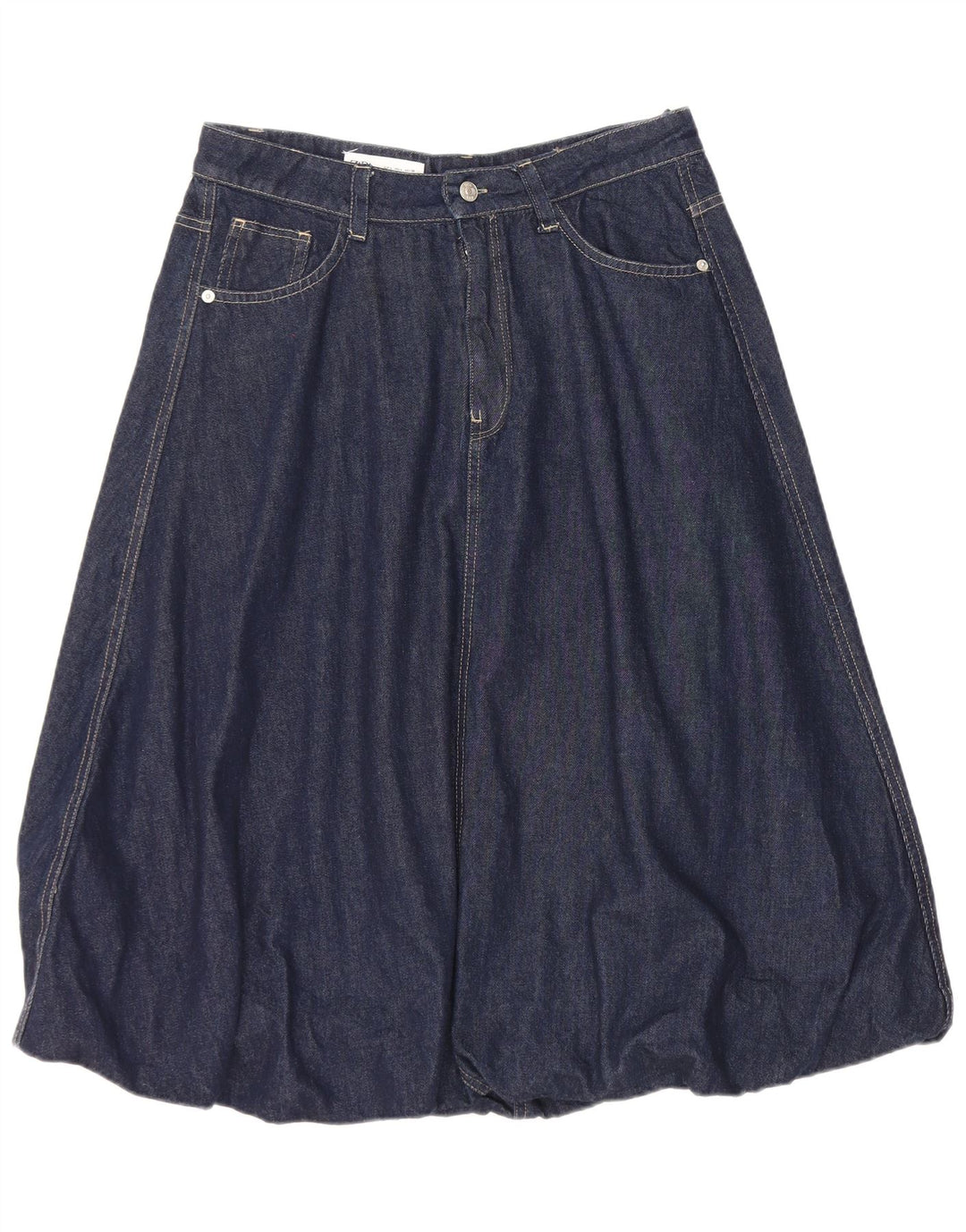 Zara Dame Denim Bubble Skirt Large W30 Navy Blue Bomuld