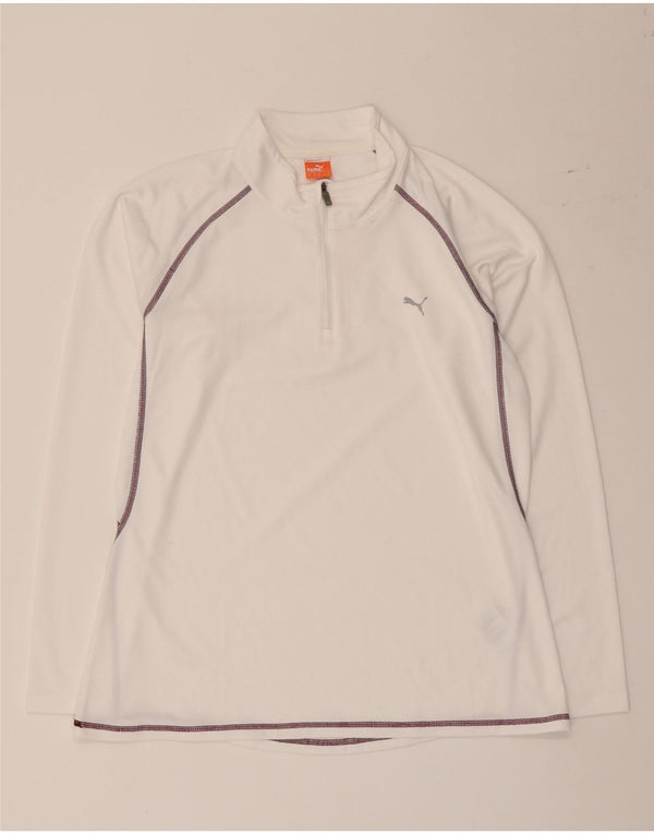 Puma Womens Zip Neck Pullover Træningsdragt Top UK 16 Large White Polyester