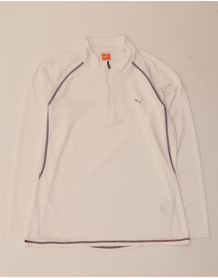 Puma Womens Zip Neck Pullover Træningsdragt Top UK 16 Large White Polyester