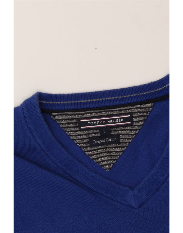 TOMMY HILFIGER Mens V-Neck Jumper Sweater Large Blue Cotton Vintage Tommy Hilfiger and Second-Hand Tommy Hilfiger from Messina Hembry 