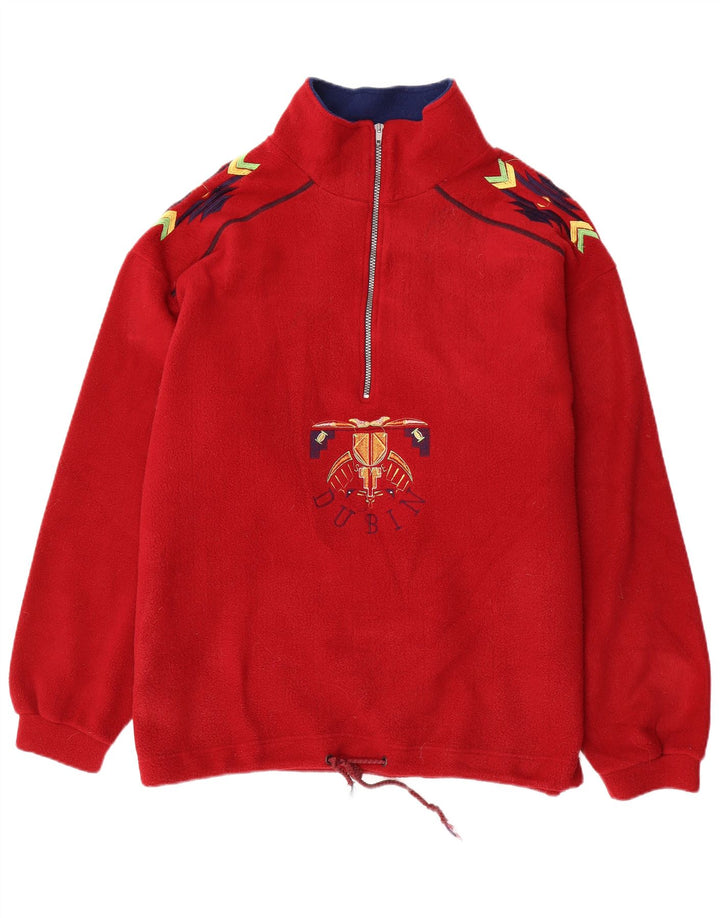 DUBIN Herre Loose Fit Grafisk Zip Neck Fleece Jumper Stor Rød Polyester