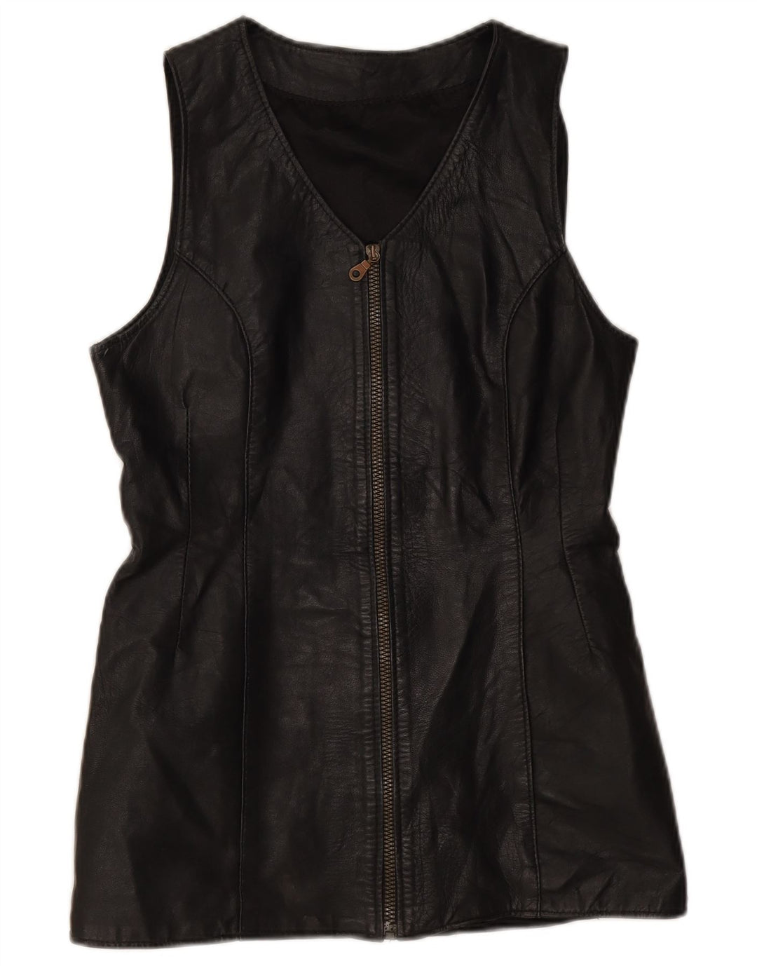 Vintage Dame Læder Gilet UK 10 Small Black