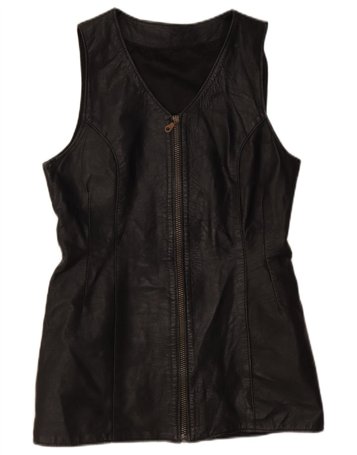 Vintage Dame Læder Gilet UK 10 Small Black
