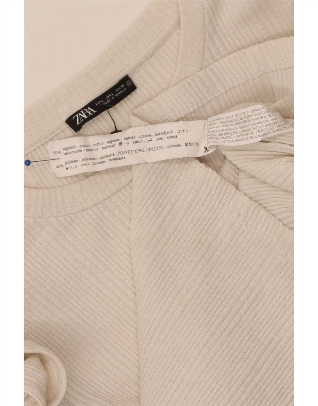 Zara Womens Crop Ruffle Front Top Langærmet UK 14 Large White Bomuld