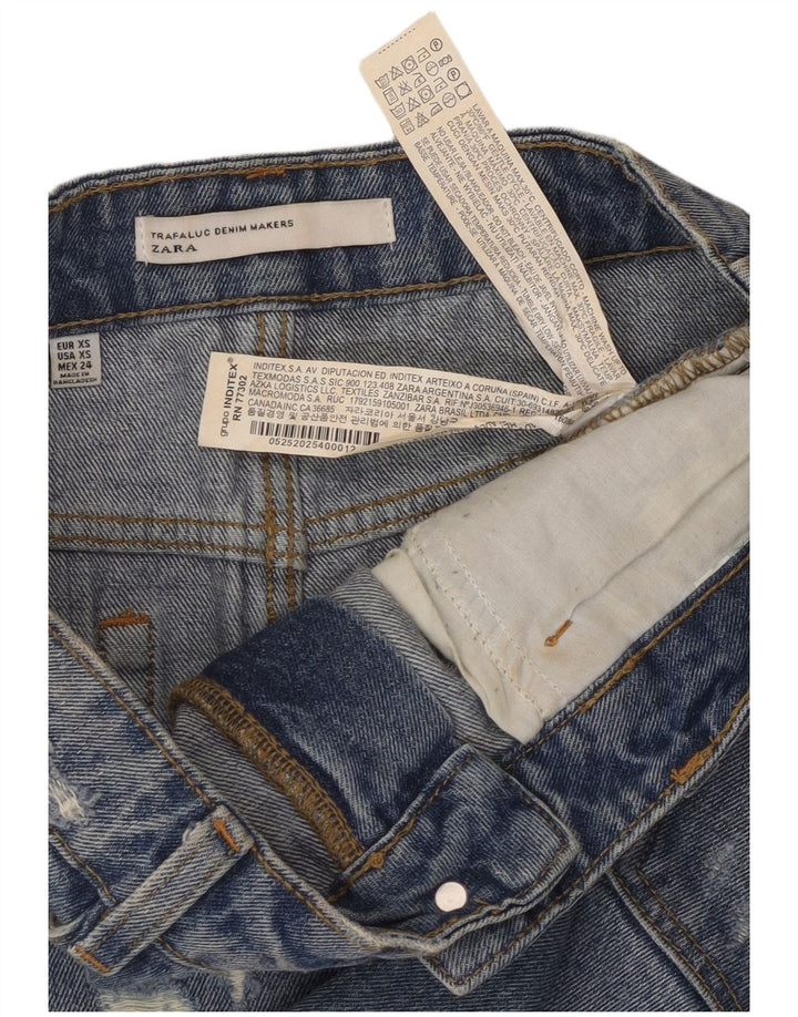 ZARA Dame Trafaluc Distressed Mini Denim Nederdel XS W24 Blå Bomuld