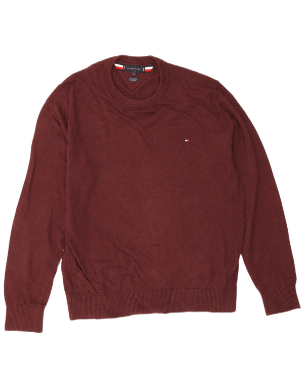 Tommy Hilfiger Herre sweater med rund hals XL rødbrun bomuld
