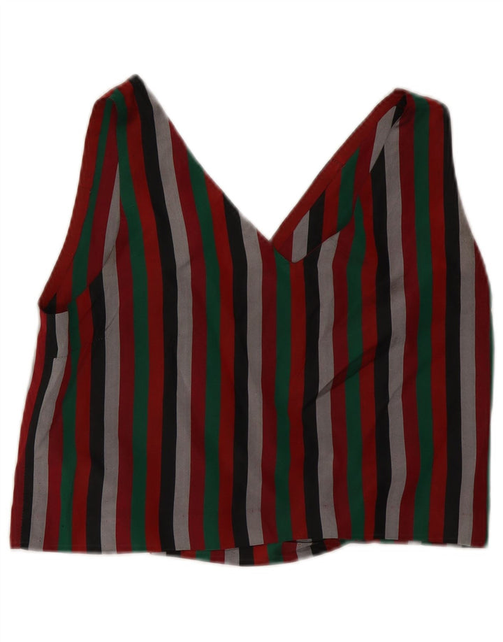 VINTAGE Womens Crop Shirt Bluse UK 12 Medium Flerfarvet Stribet