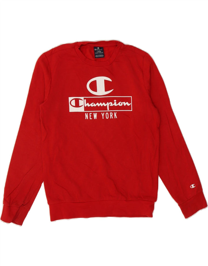 CHAMPION Boys Graphic Sweatshirt Jumper 11-12 Years Large Red Cotton Vintage Champion and Second-Hand Champion from Messina Hembry 