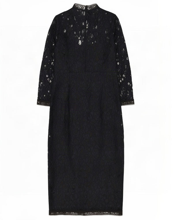 Zara Dame Se Through Lace Maxi Dress UK 12 Medium Navy Blue Floral