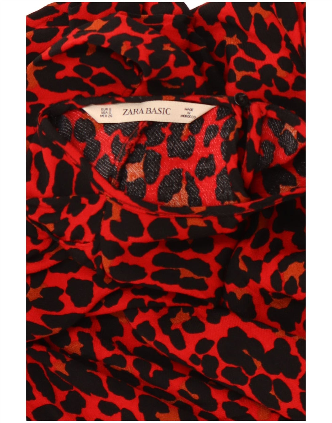 ZARA Dame 3/4 ærmet bluse Top UK 10 Small Red Animal Print