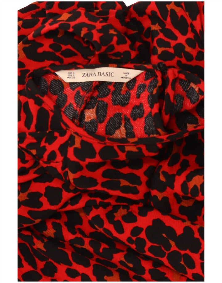 ZARA Dame 3/4 ærmet bluse Top UK 10 Small Red Animal Print