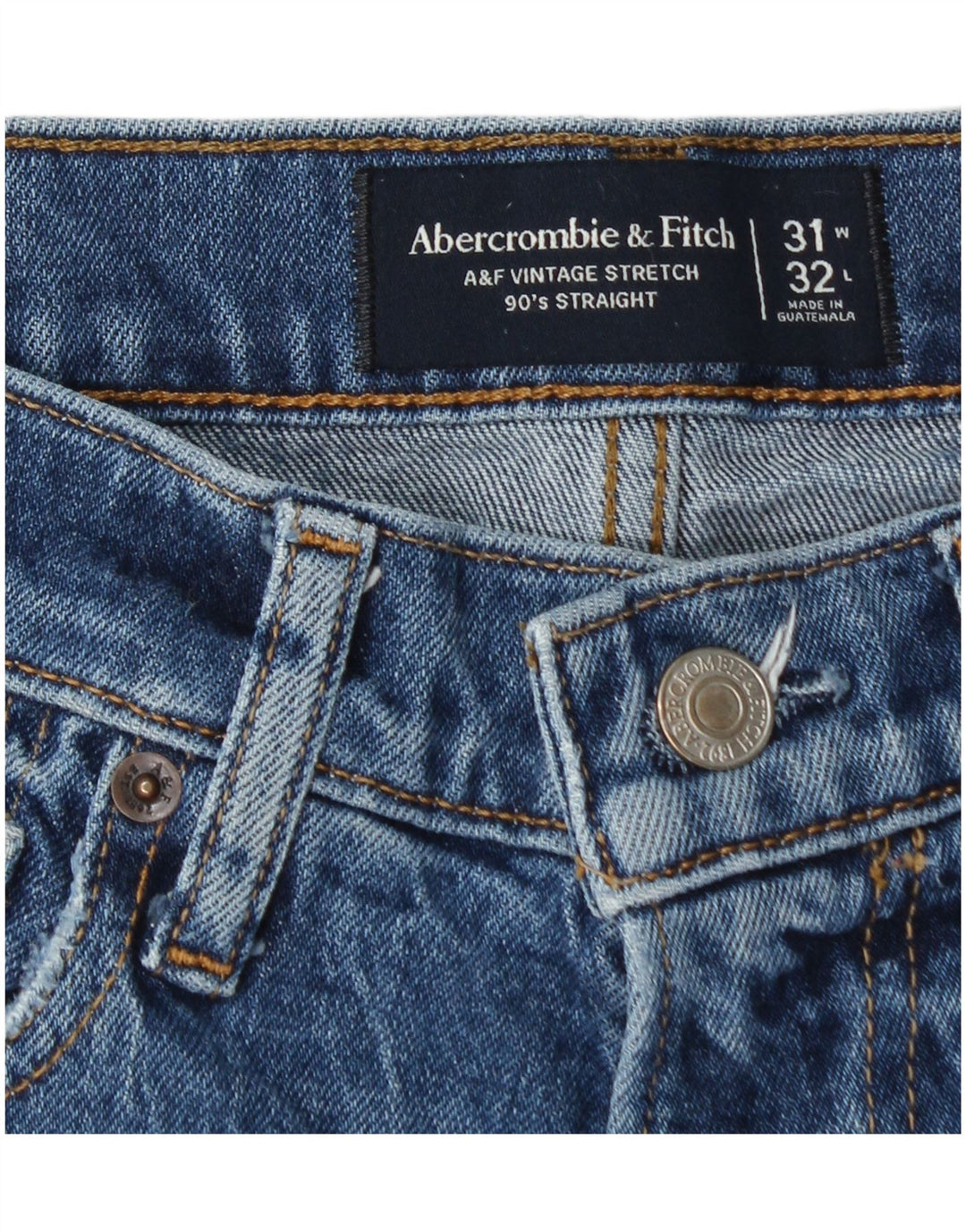 ABERCROMBIE & FITCH Stretch lige jeans til mænd W31 L32 Blå bomuld 90'erne