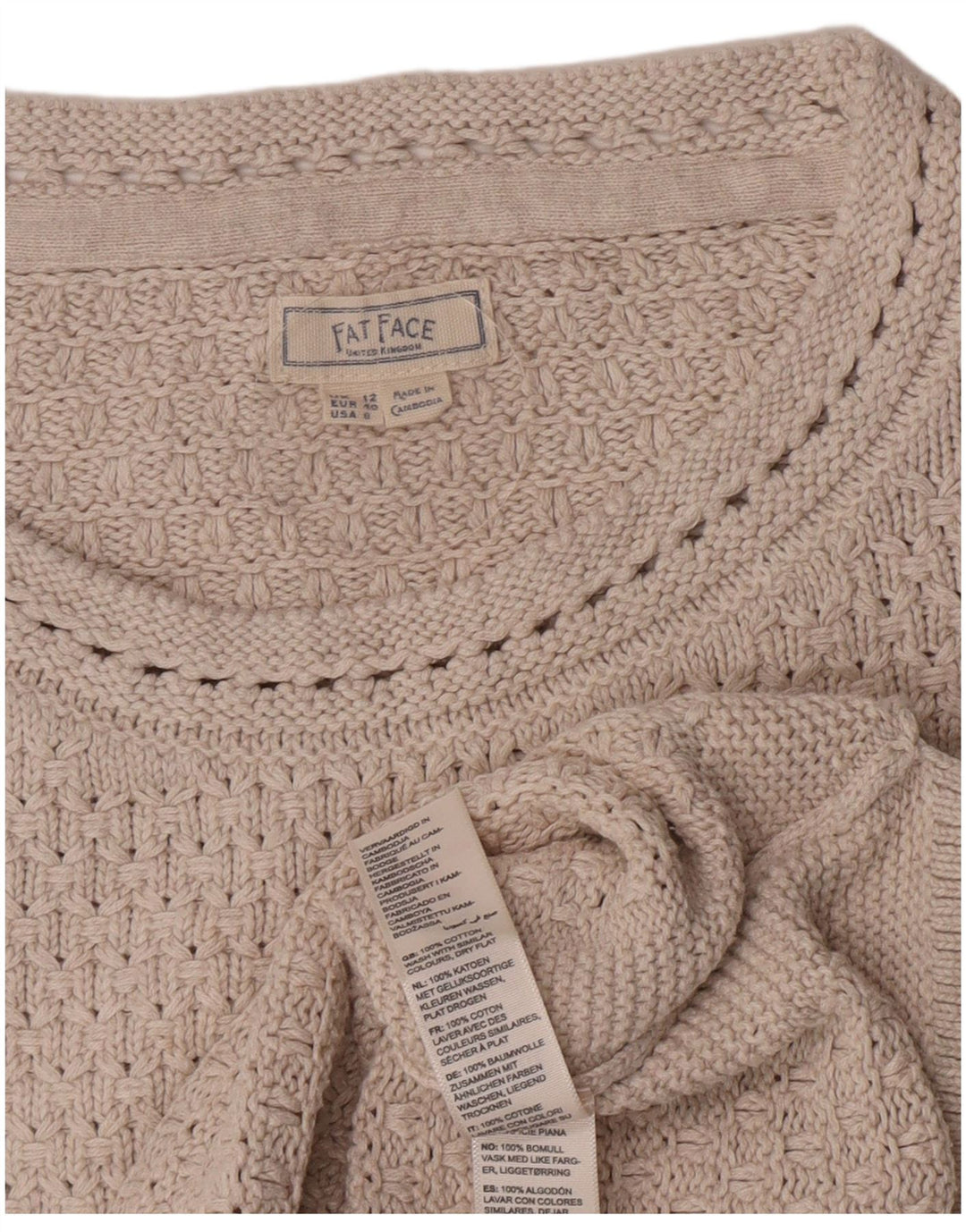 Fat Face Dame Boat Neck Jumper Sweater UK 12 Medium Grey Bomuld