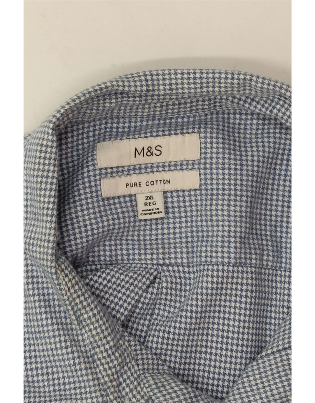 Marks & Spencer Herre Flanellskjorte 2XL Blå Houndstooth Bomuld