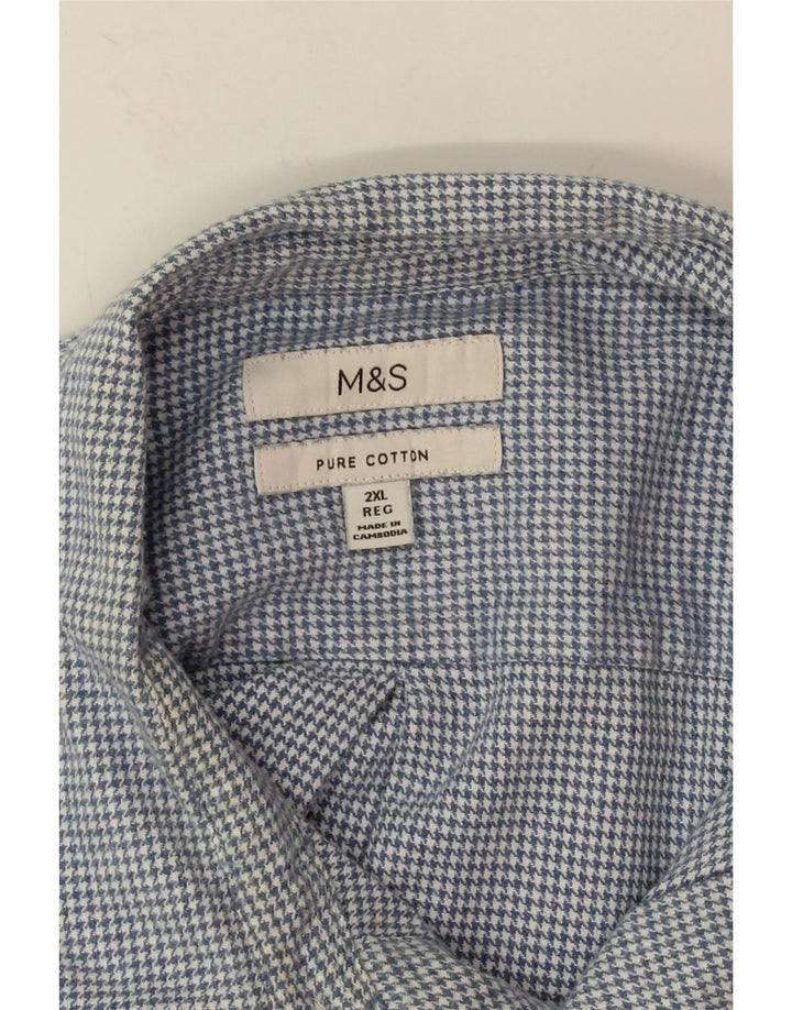 Marks & Spencer Herre Flanellskjorte 2XL Blå Houndstooth Bomuld