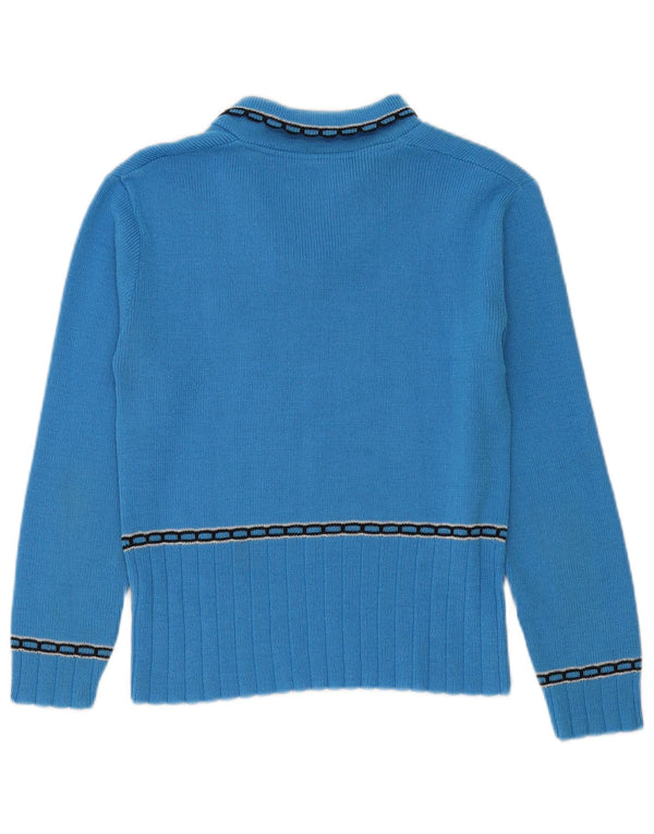 Vintage Dame Polo Neck Jumper Sweater UK 14 Medium Blue Paisley