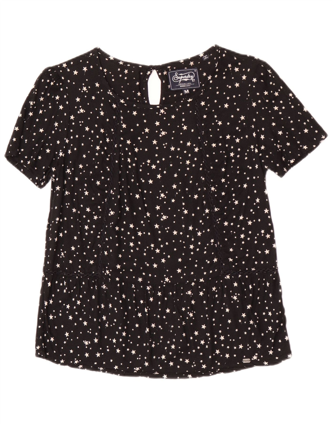 Superdry Damebluse Top UK 12 Medium Black Spotted Viscose